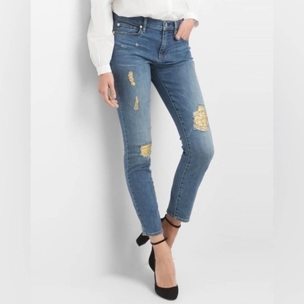 GAP Gold Distressed True Skinny Jeans